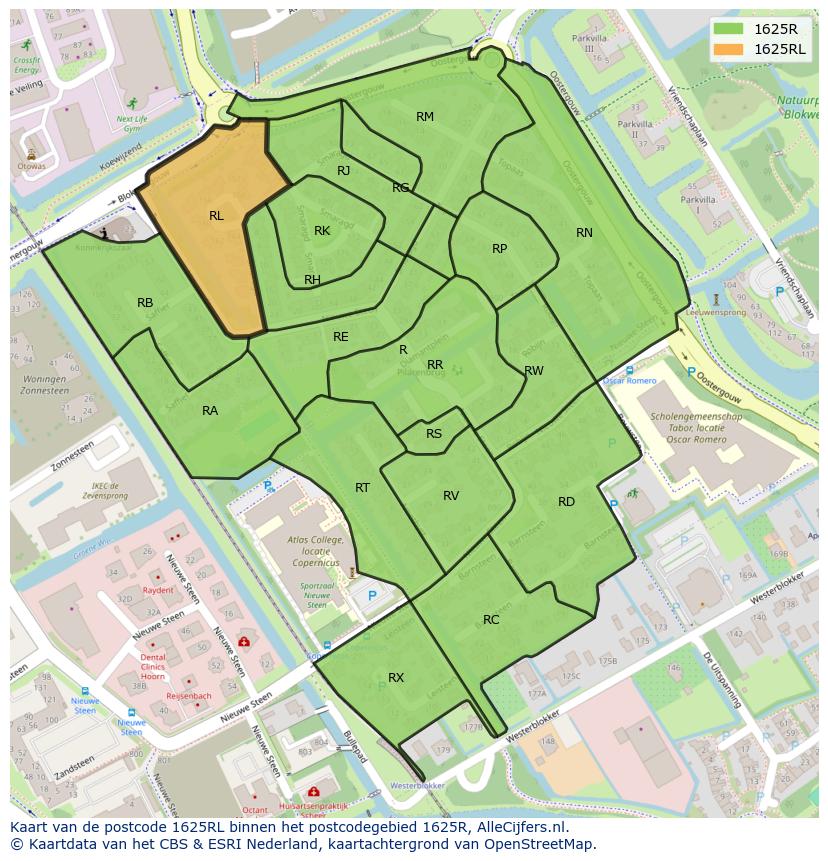 Afbeelding van het postcodegebied 1625 RL op de kaart.