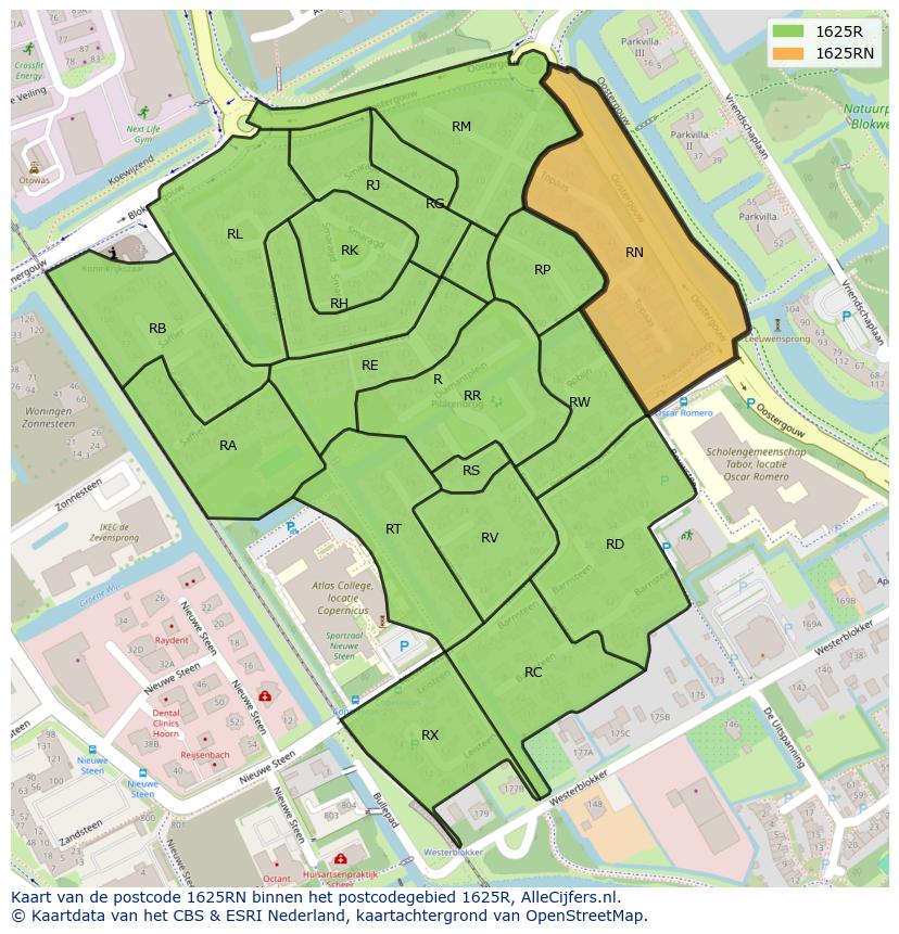 Afbeelding van het postcodegebied 1625 RN op de kaart.