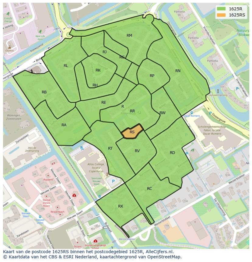Afbeelding van het postcodegebied 1625 RS op de kaart.