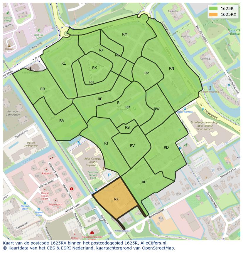 Afbeelding van het postcodegebied 1625 RX op de kaart.