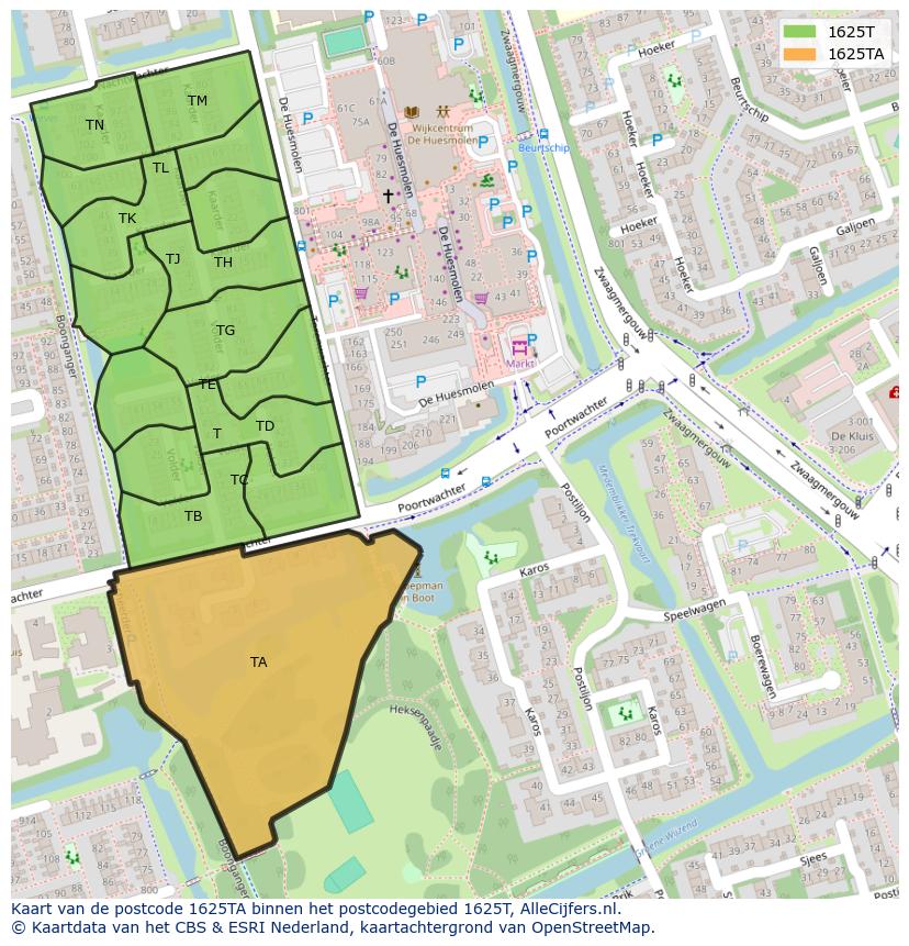Afbeelding van het postcodegebied 1625 TA op de kaart.