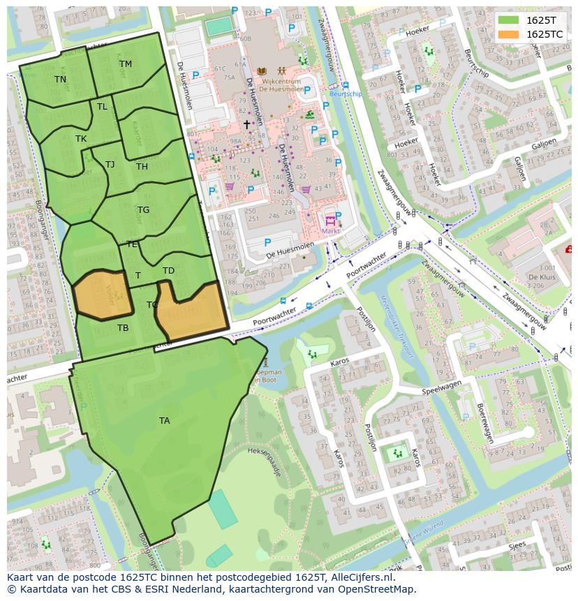 Afbeelding van het postcodegebied 1625 TC op de kaart.