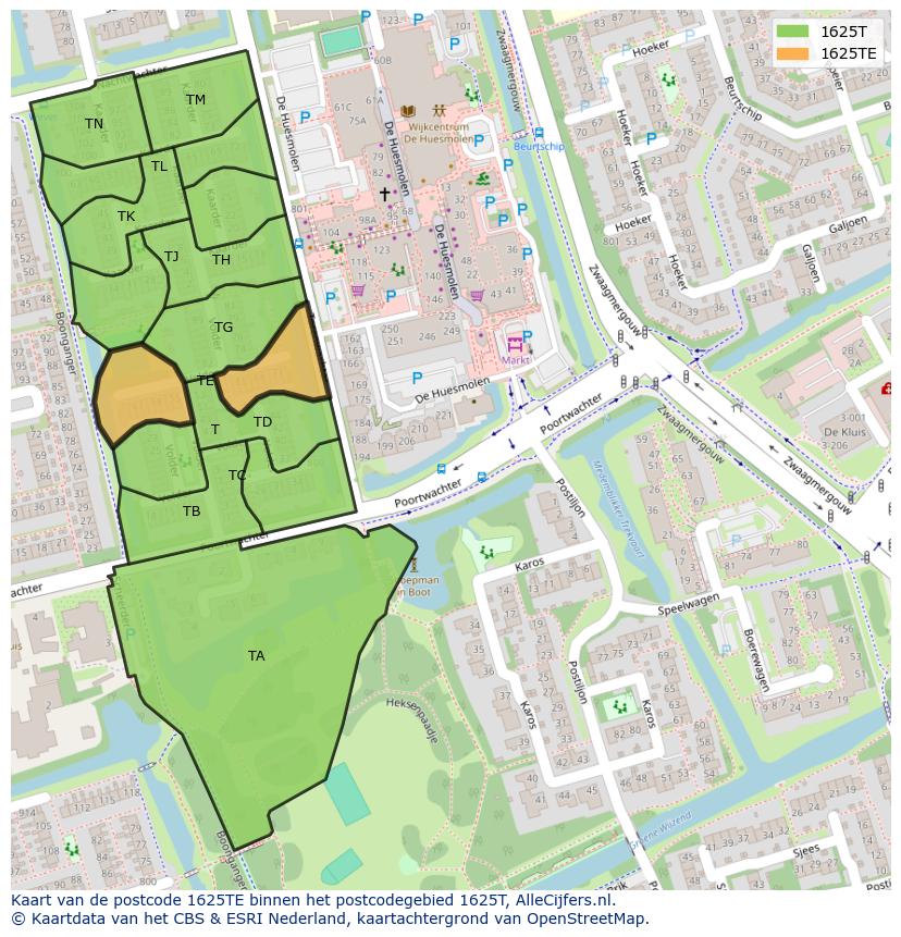 Afbeelding van het postcodegebied 1625 TE op de kaart.
