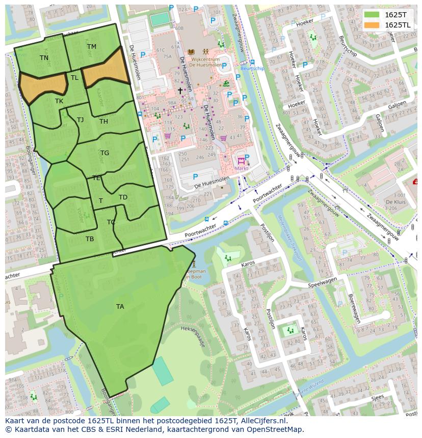 Afbeelding van het postcodegebied 1625 TL op de kaart.
