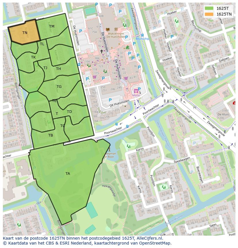 Afbeelding van het postcodegebied 1625 TN op de kaart.