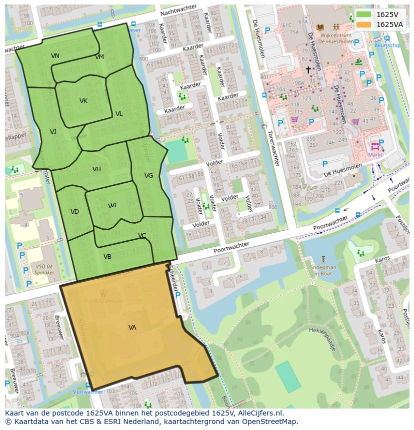 Afbeelding van het postcodegebied 1625 VA op de kaart.