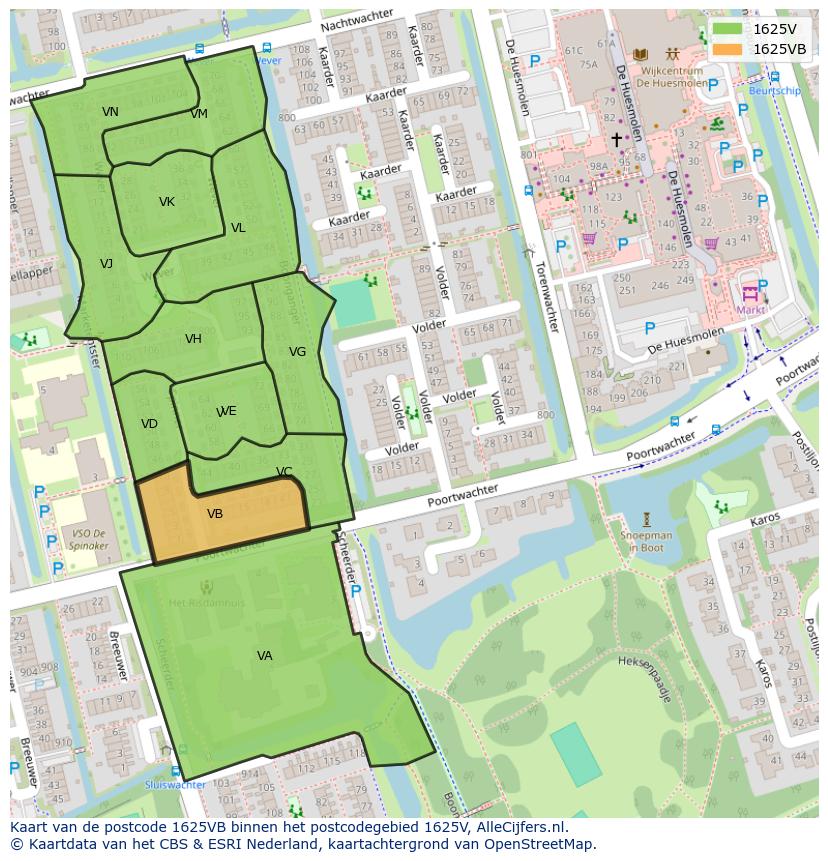 Afbeelding van het postcodegebied 1625 VB op de kaart.