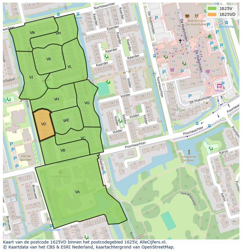 Afbeelding van het postcodegebied 1625 VD op de kaart.