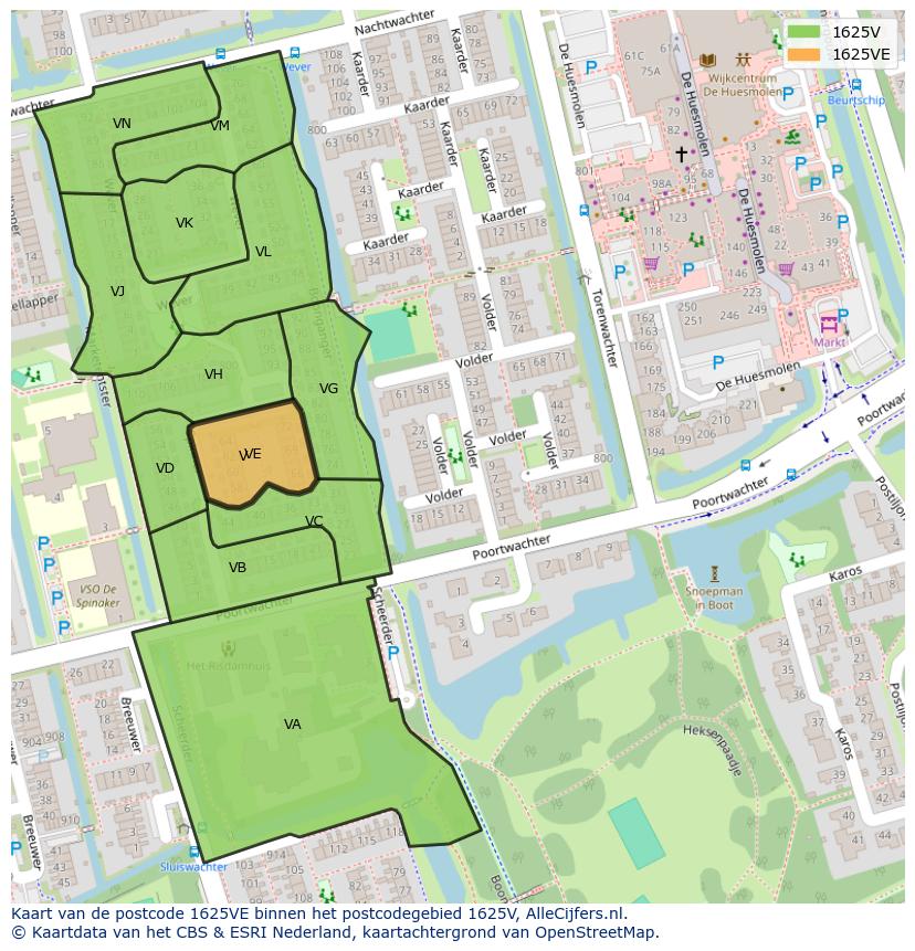Afbeelding van het postcodegebied 1625 VE op de kaart.