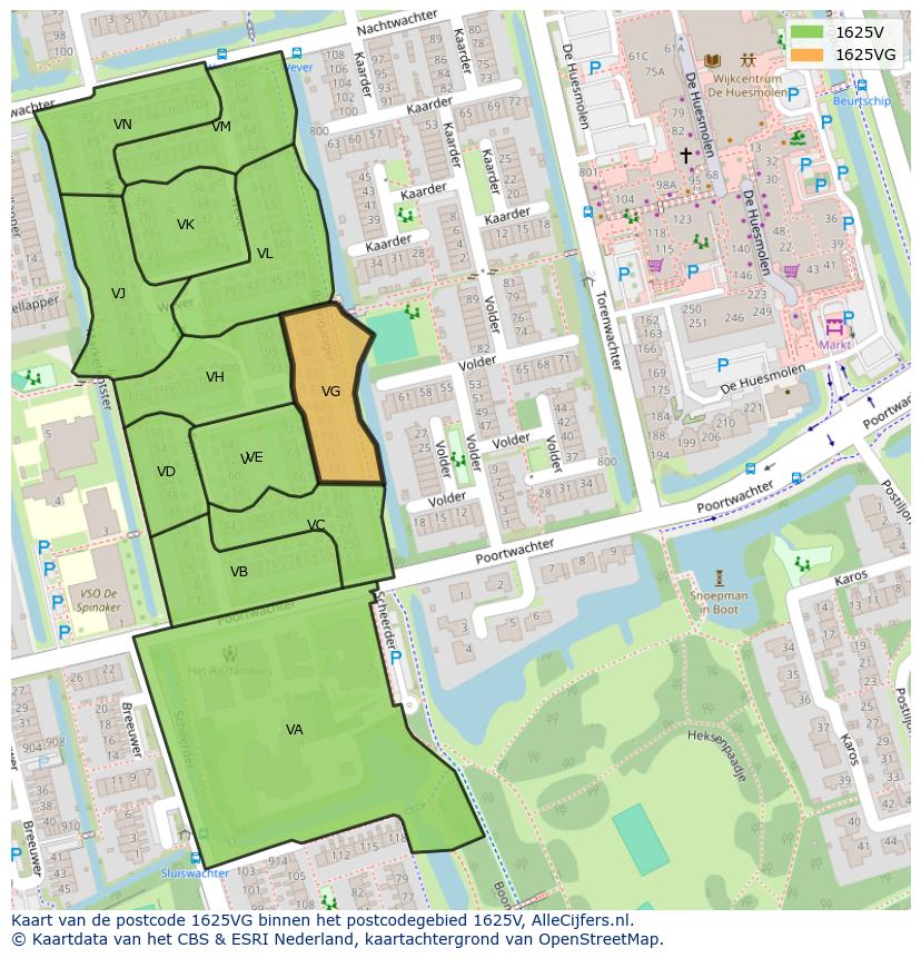 Afbeelding van het postcodegebied 1625 VG op de kaart.