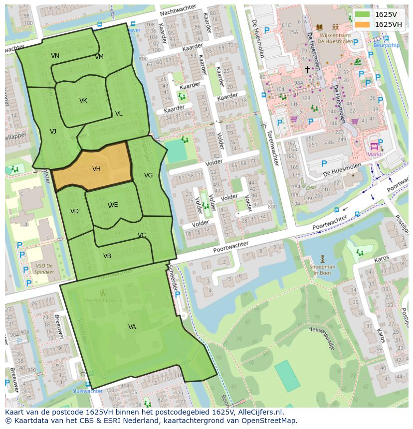 Afbeelding van het postcodegebied 1625 VH op de kaart.