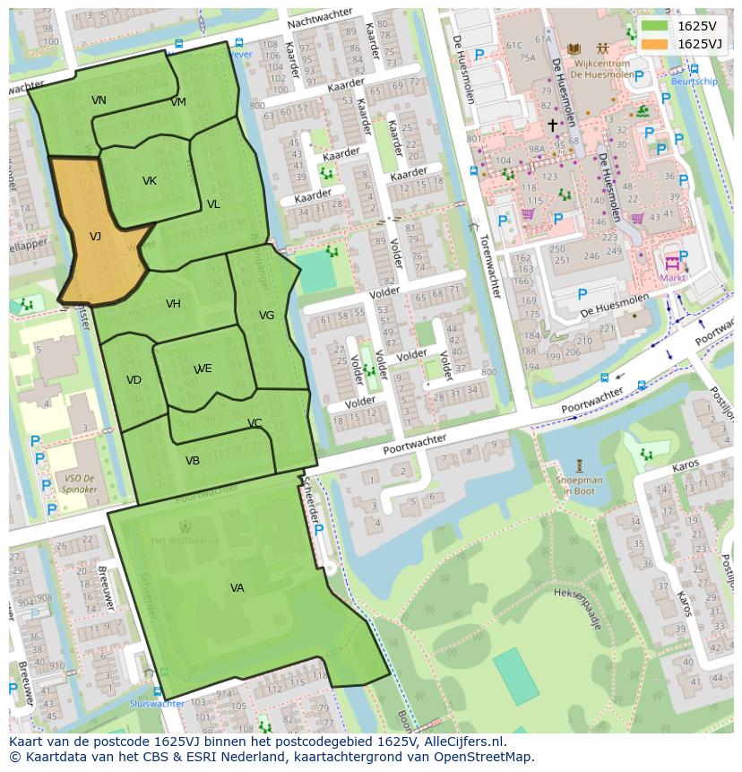 Afbeelding van het postcodegebied 1625 VJ op de kaart.