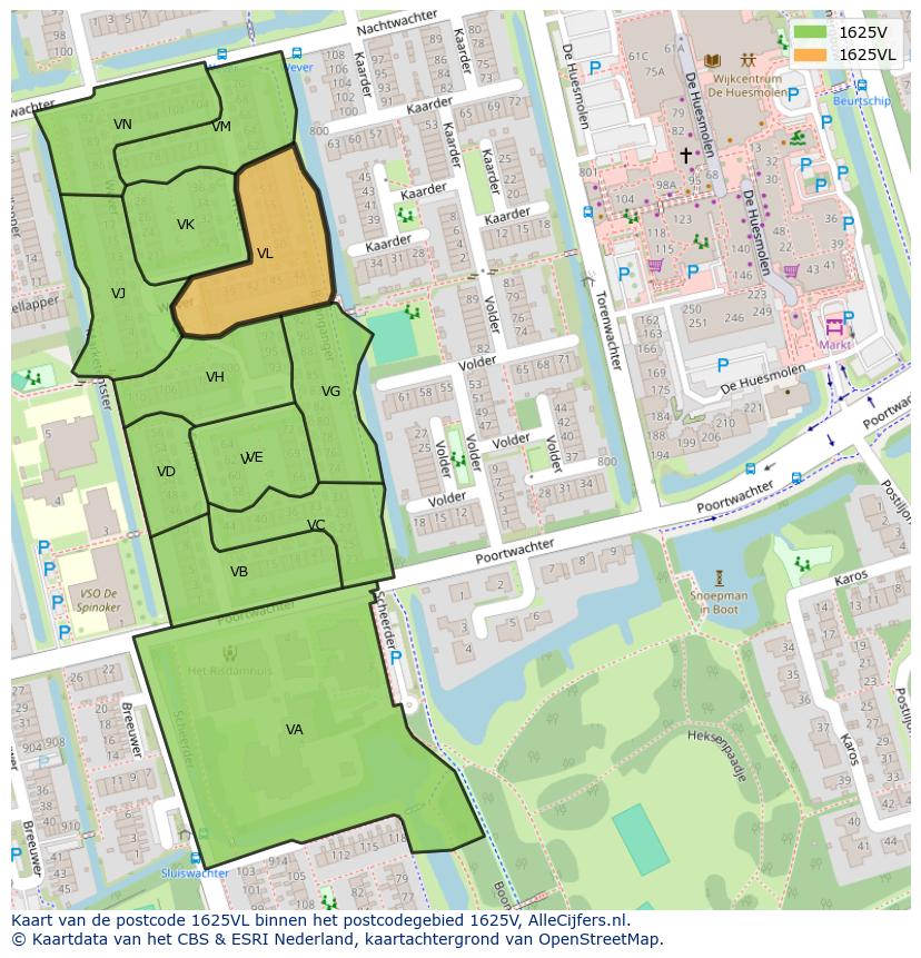 Afbeelding van het postcodegebied 1625 VL op de kaart.
