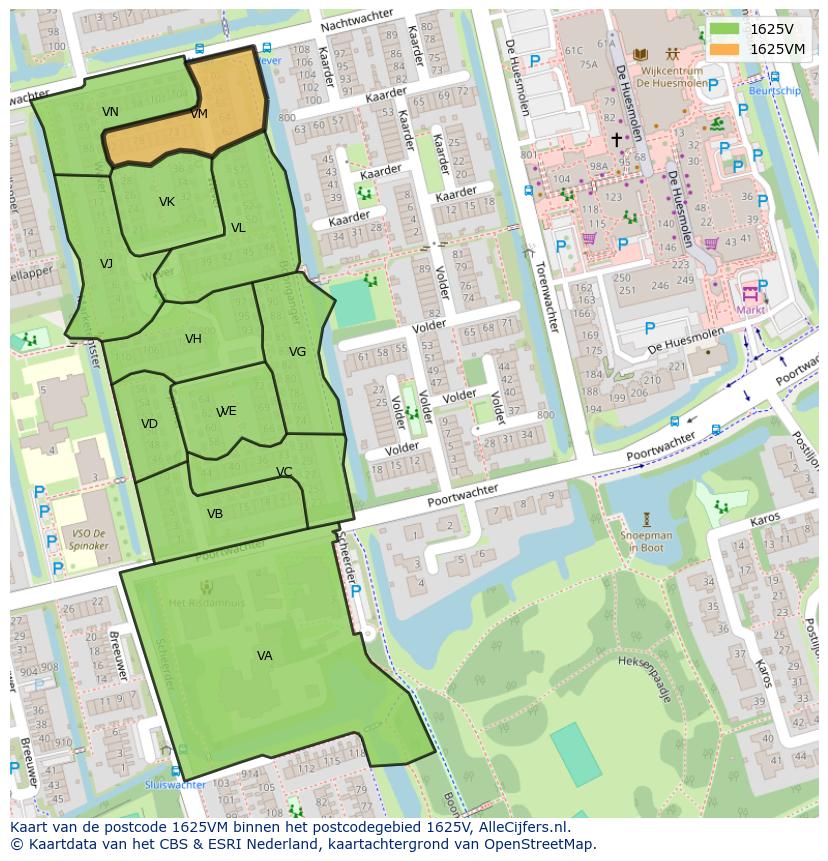Afbeelding van het postcodegebied 1625 VM op de kaart.