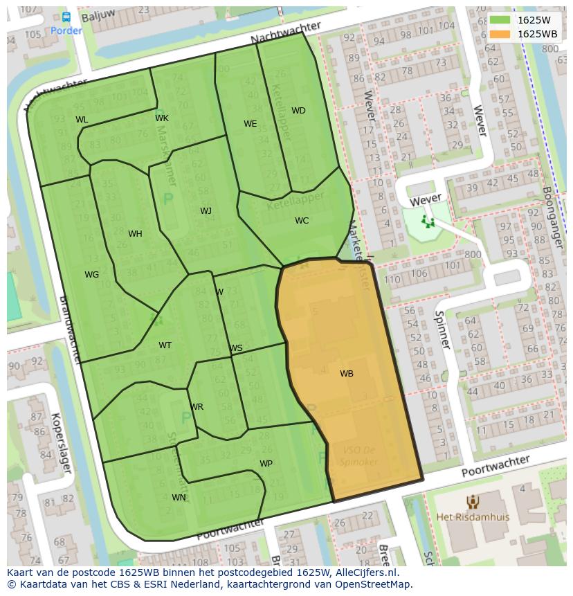 Afbeelding van het postcodegebied 1625 WB op de kaart.