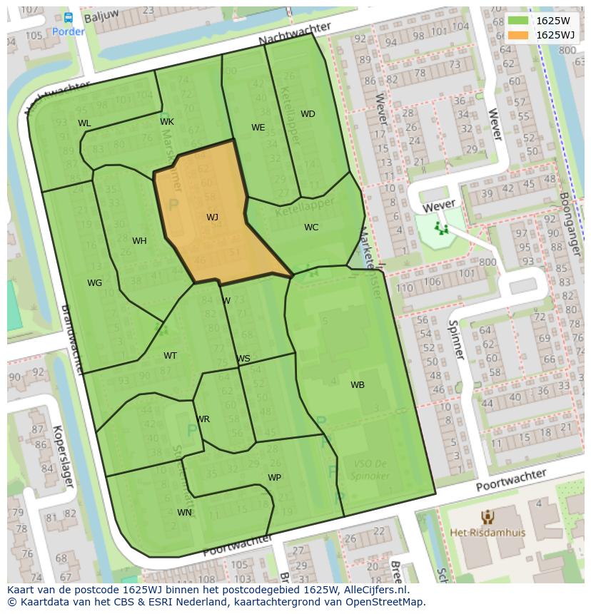 Afbeelding van het postcodegebied 1625 WJ op de kaart.