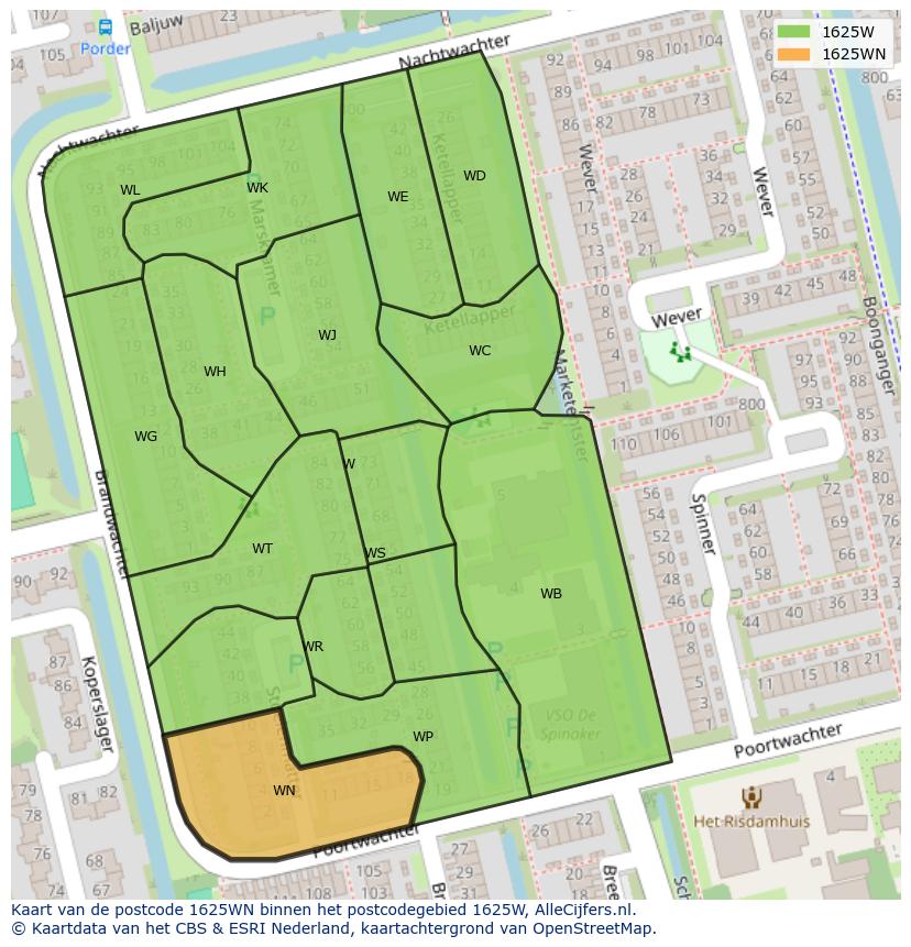 Afbeelding van het postcodegebied 1625 WN op de kaart.