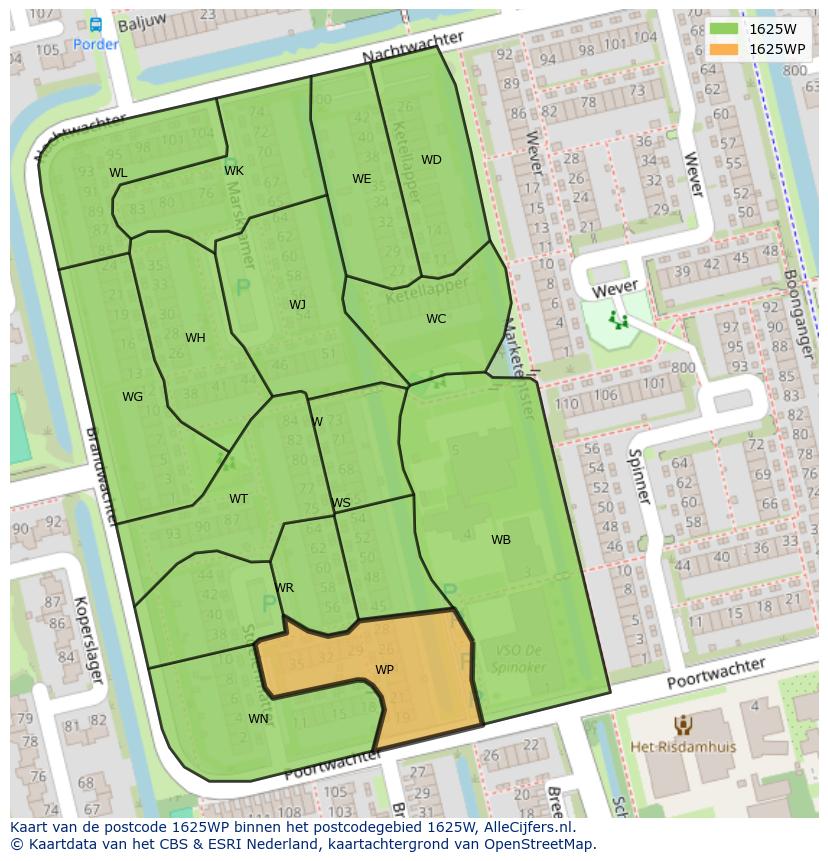 Afbeelding van het postcodegebied 1625 WP op de kaart.