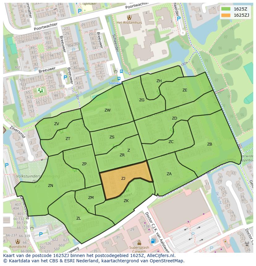 Afbeelding van het postcodegebied 1625 ZJ op de kaart.