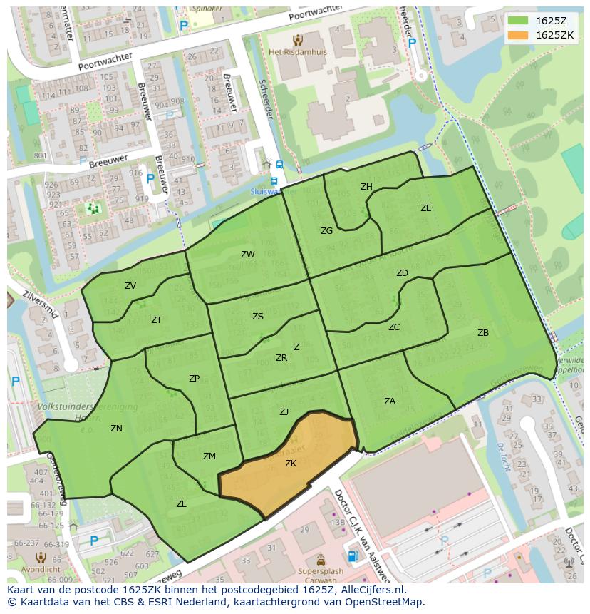 Afbeelding van het postcodegebied 1625 ZK op de kaart.