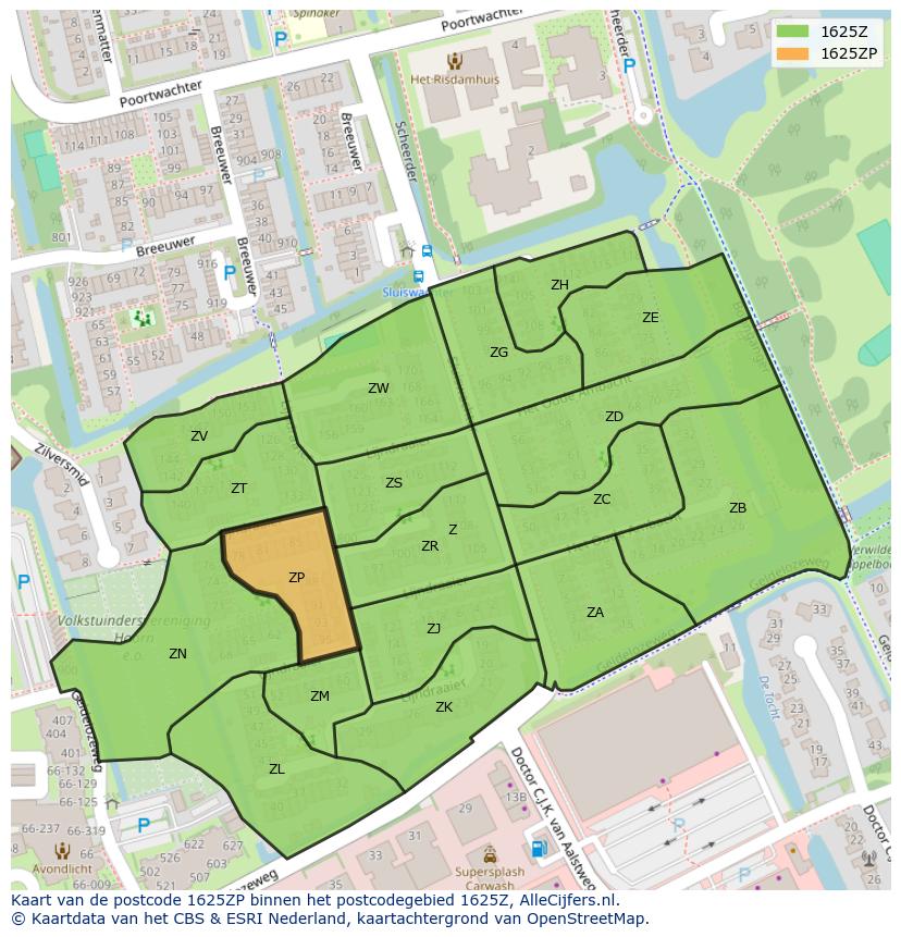 Afbeelding van het postcodegebied 1625 ZP op de kaart.