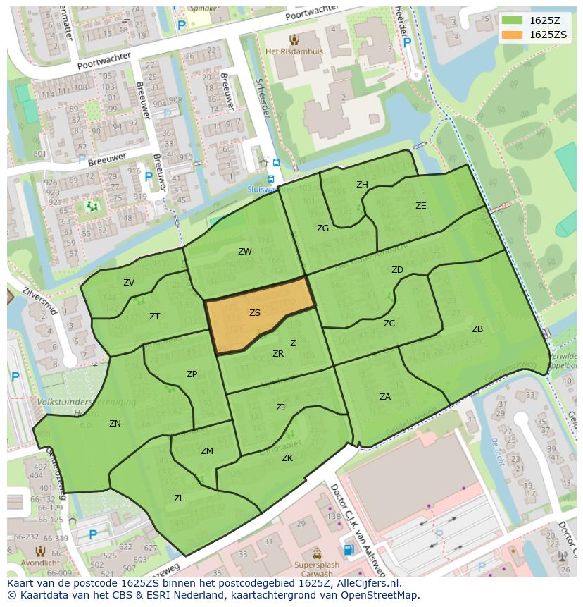 Afbeelding van het postcodegebied 1625 ZS op de kaart.