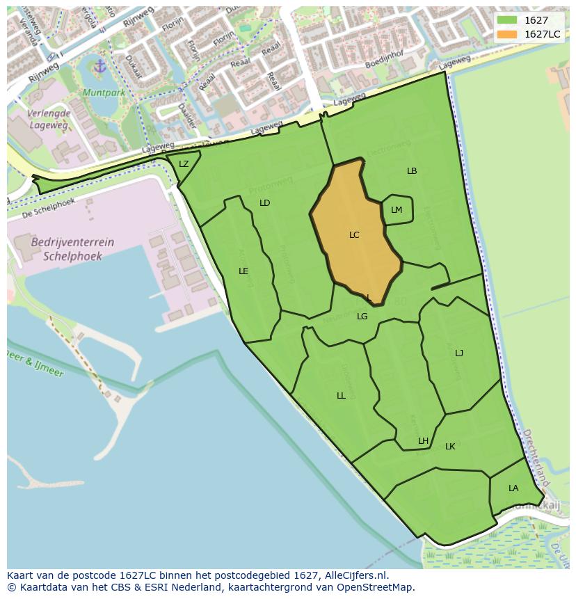 Afbeelding van het postcodegebied 1627 LC op de kaart.