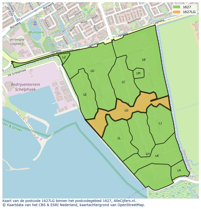 Afbeelding van het postcodegebied 1627 LG op de kaart.