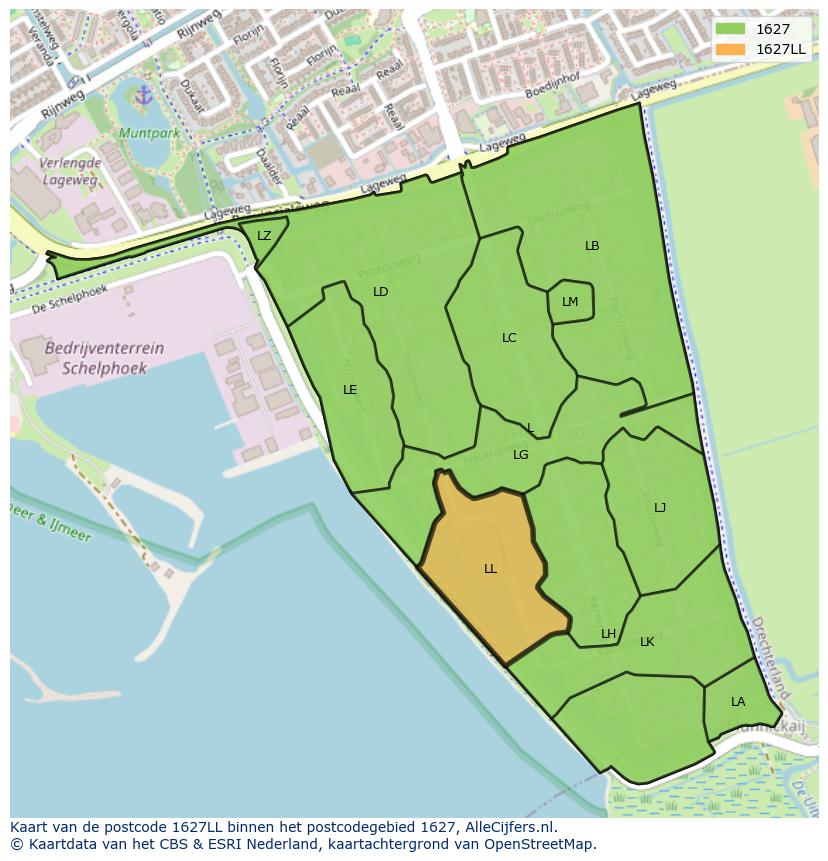 Afbeelding van het postcodegebied 1627 LL op de kaart.