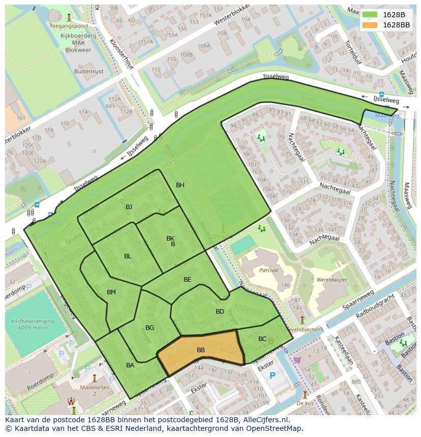 Afbeelding van het postcodegebied 1628 BB op de kaart.