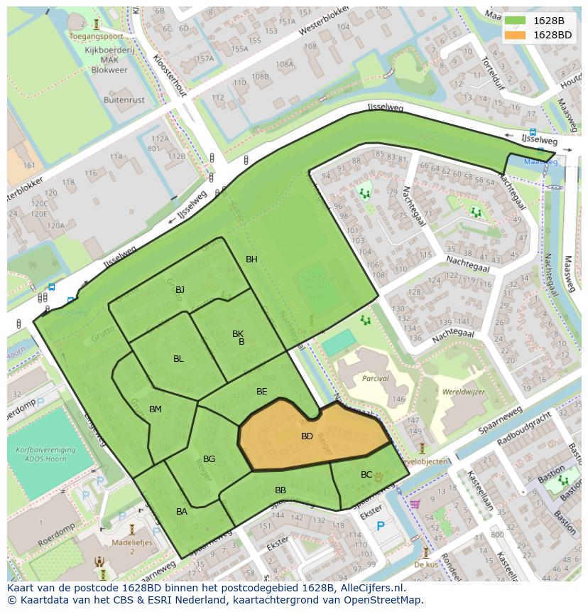 Afbeelding van het postcodegebied 1628 BD op de kaart.