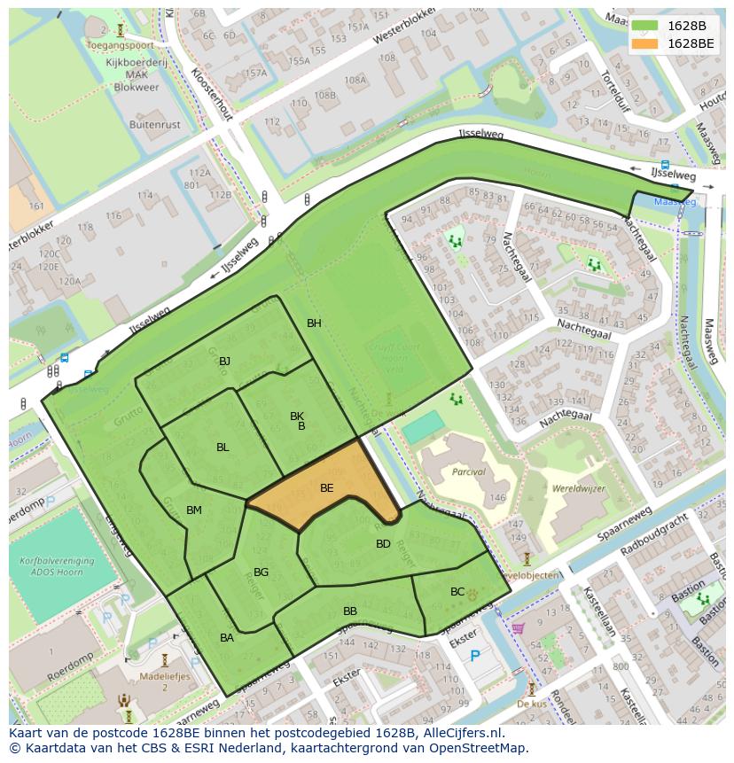Afbeelding van het postcodegebied 1628 BE op de kaart.