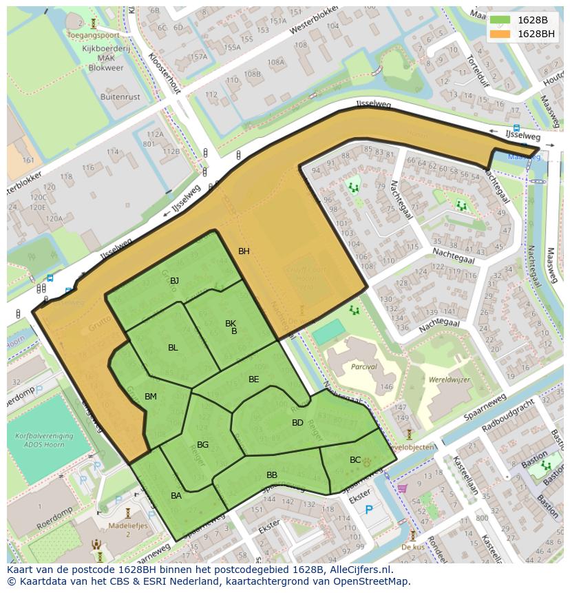 Afbeelding van het postcodegebied 1628 BH op de kaart.