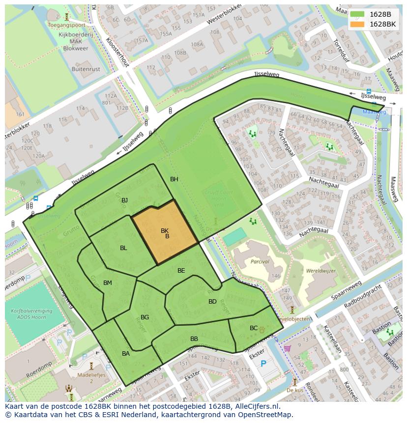 Afbeelding van het postcodegebied 1628 BK op de kaart.