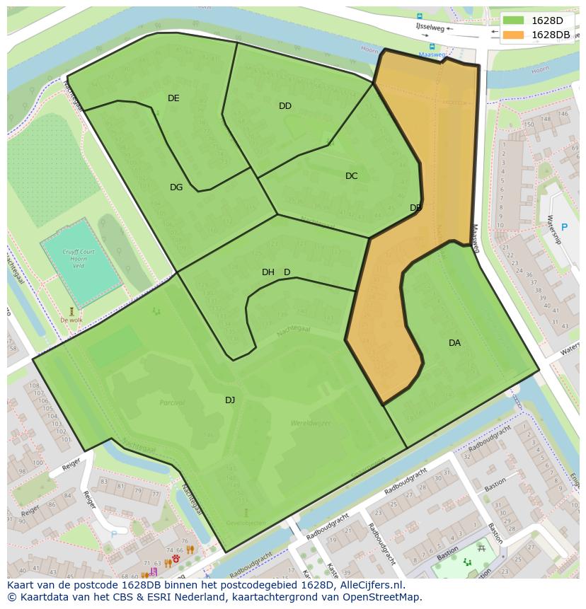 Afbeelding van het postcodegebied 1628 DB op de kaart.