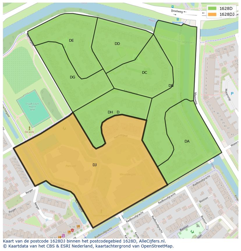 Afbeelding van het postcodegebied 1628 DJ op de kaart.