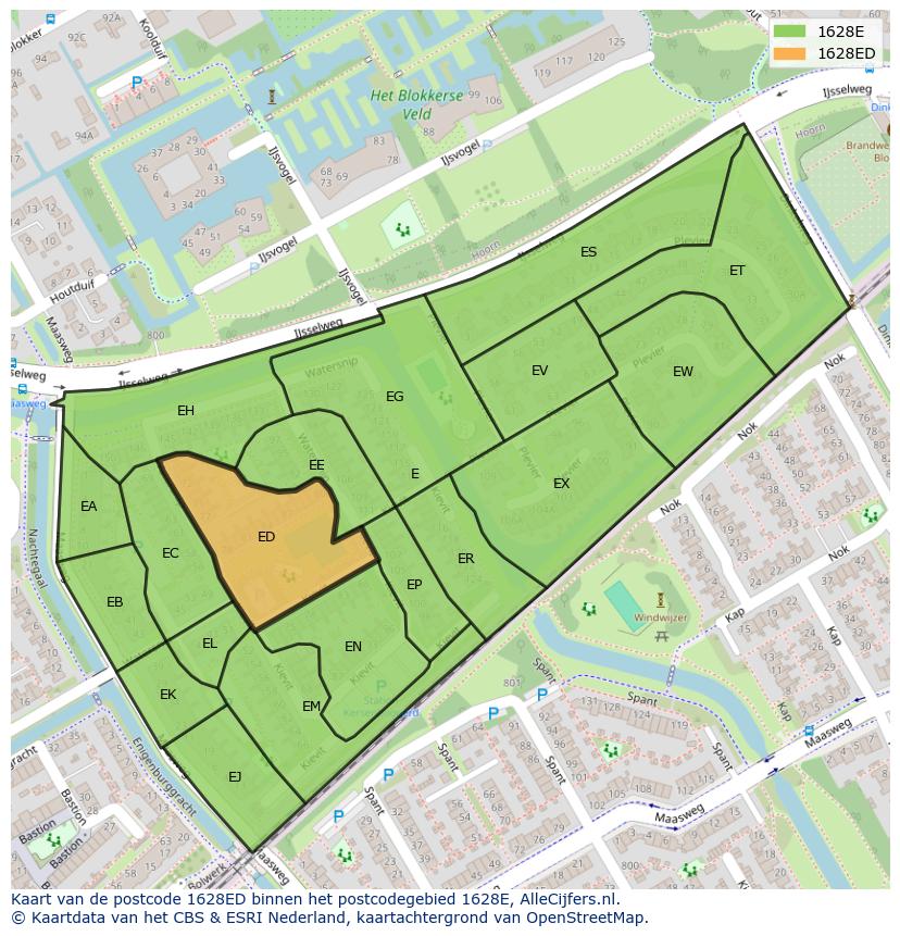 Afbeelding van het postcodegebied 1628 ED op de kaart.