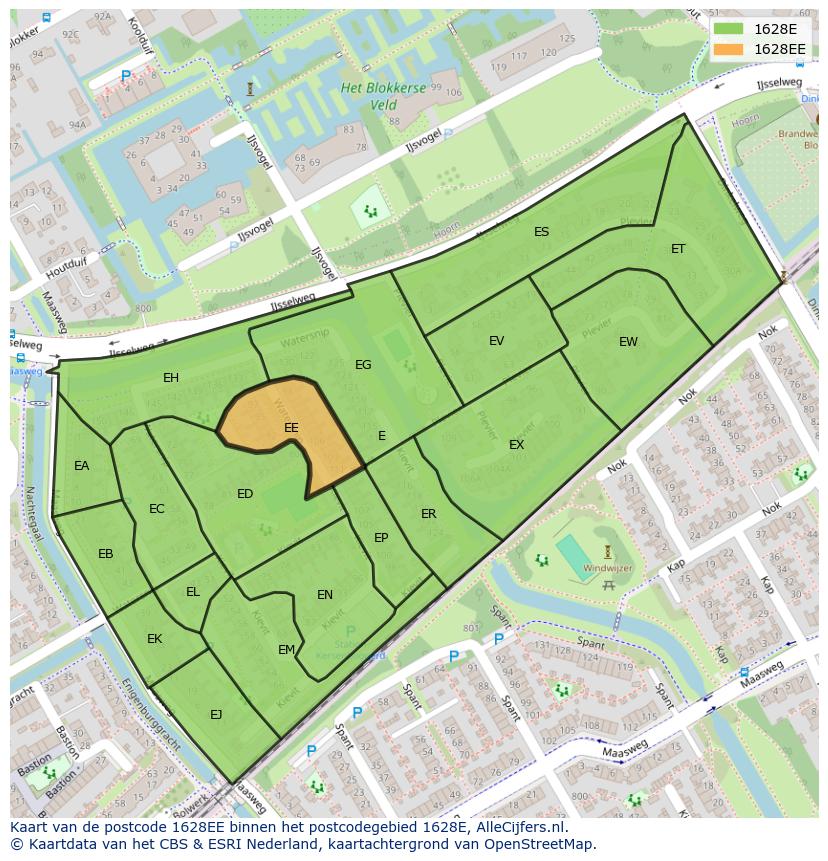 Afbeelding van het postcodegebied 1628 EE op de kaart.