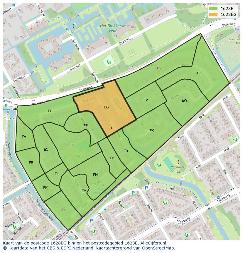 Afbeelding van het postcodegebied 1628 EG op de kaart.