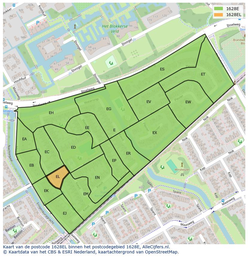 Afbeelding van het postcodegebied 1628 EL op de kaart.