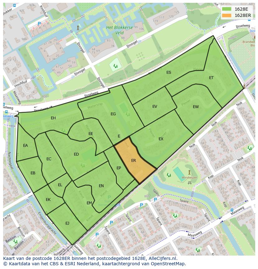 Afbeelding van het postcodegebied 1628 ER op de kaart.