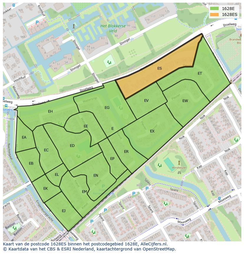 Afbeelding van het postcodegebied 1628 ES op de kaart.