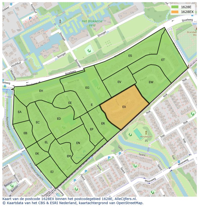 Afbeelding van het postcodegebied 1628 EX op de kaart.