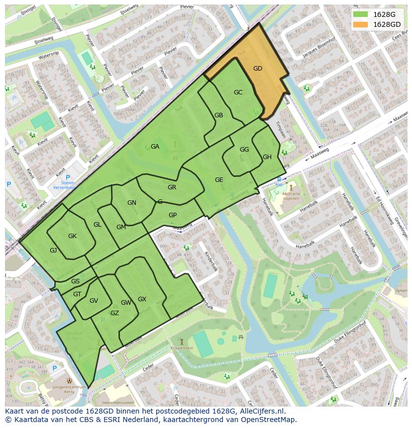 Afbeelding van het postcodegebied 1628 GD op de kaart.