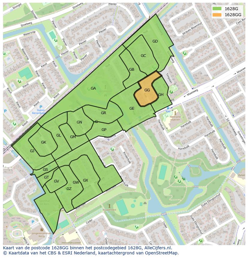 Afbeelding van het postcodegebied 1628 GG op de kaart.