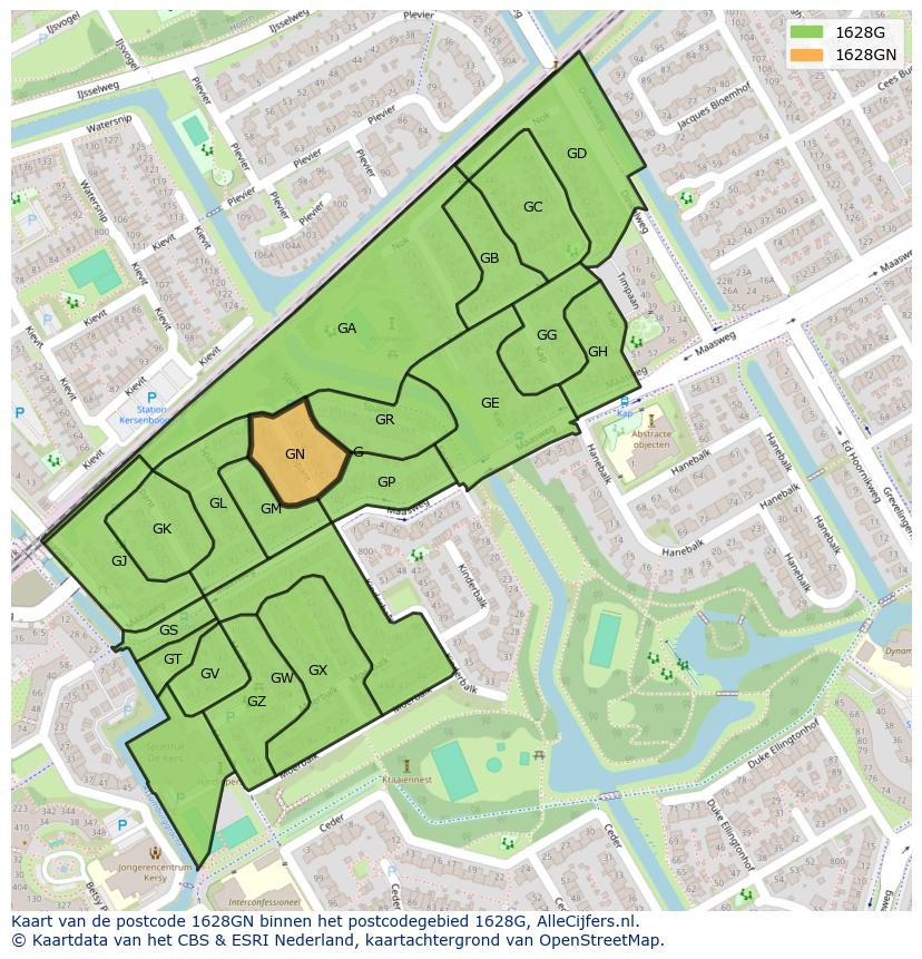 Afbeelding van het postcodegebied 1628 GN op de kaart.