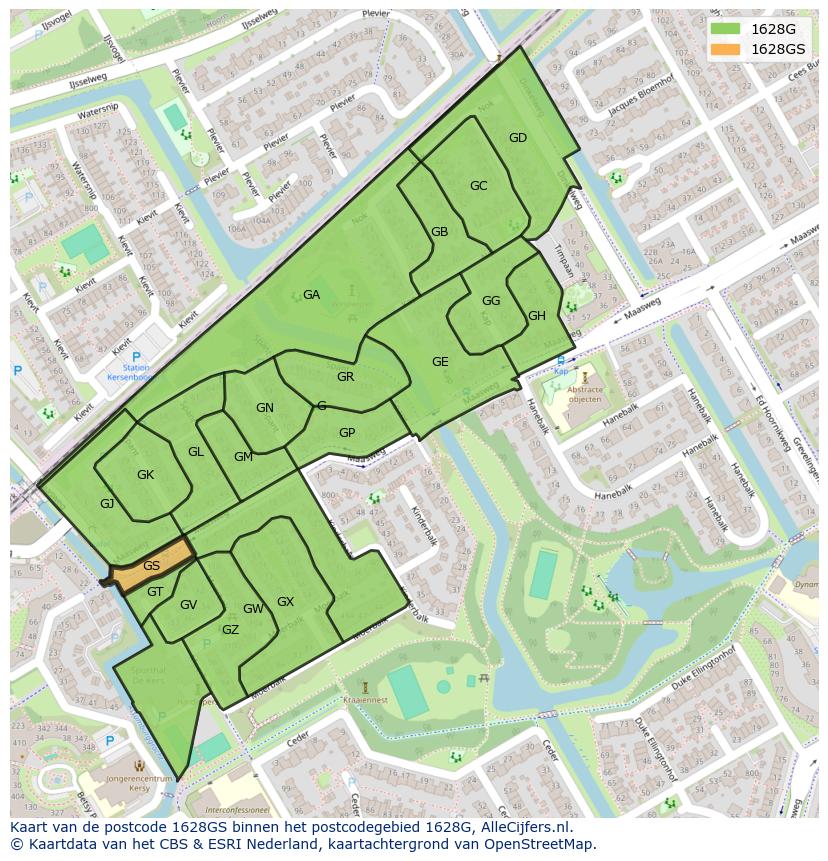 Afbeelding van het postcodegebied 1628 GS op de kaart.