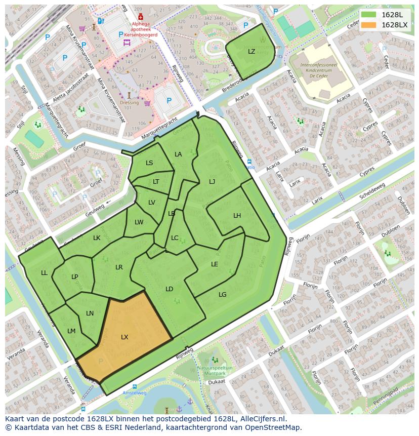 Afbeelding van het postcodegebied 1628 LX op de kaart.