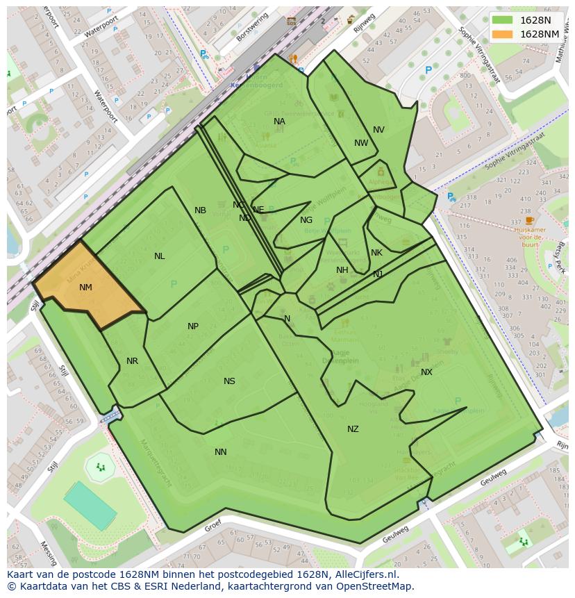 Afbeelding van het postcodegebied 1628 NM op de kaart.