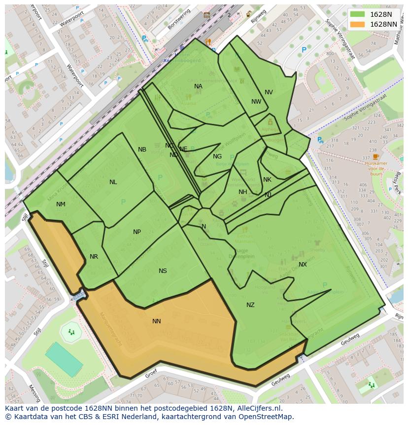 Afbeelding van het postcodegebied 1628 NN op de kaart.